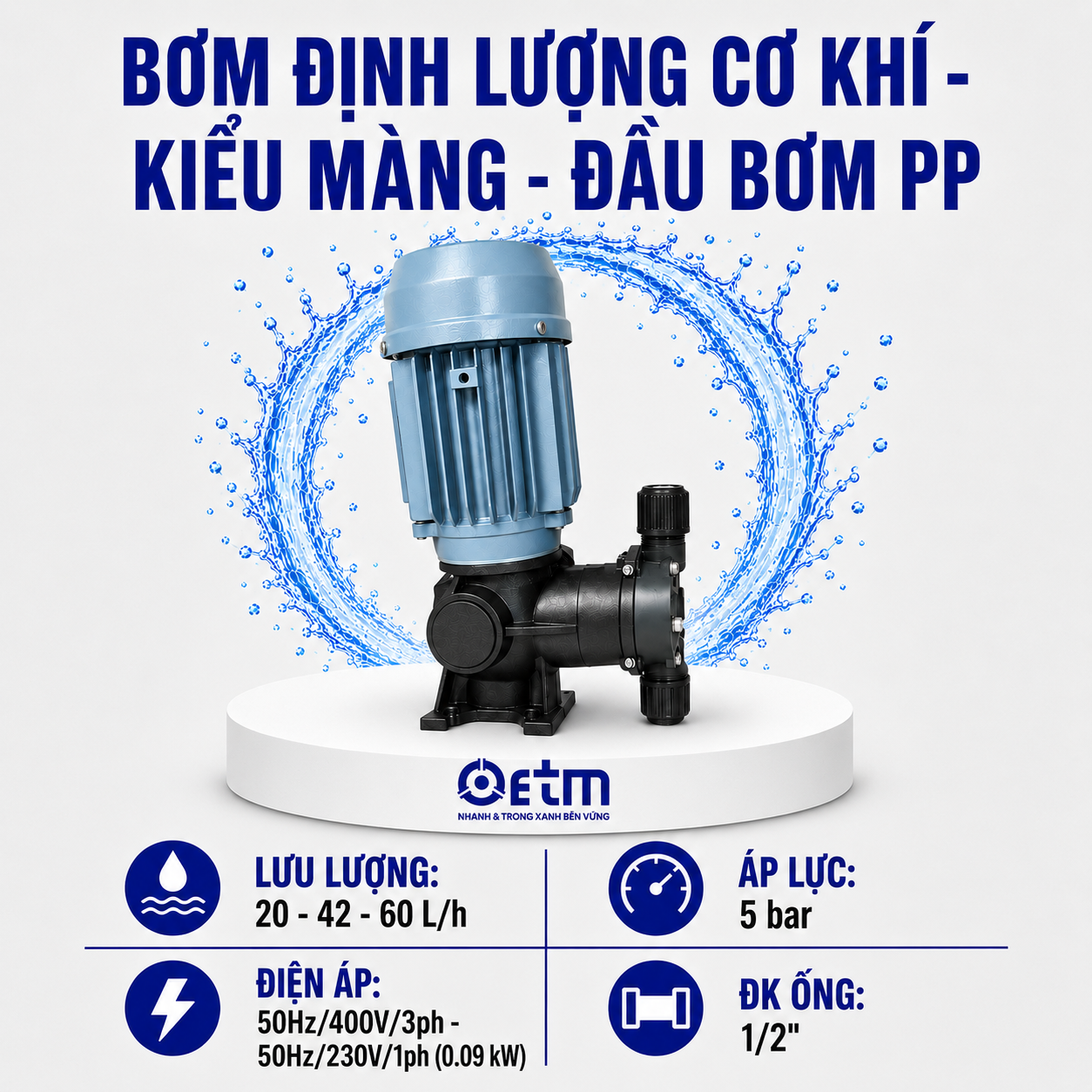 Bơm định lượng cơ khí - kiểu Màng - đầu bơm PP